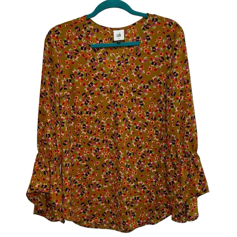 Cabi‎ Burnished Floral Blouse Small Style 4042 Boho Top Bell Sleeve Lightweight